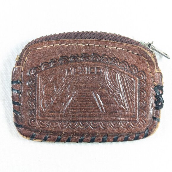 Mexico leather handmade coin wallet, small leather zippered wallet - Picture 5 of 6